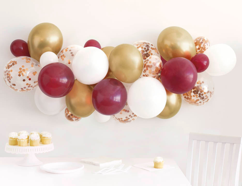 Unique Maroon/White/Gold Balloon Garland Kit